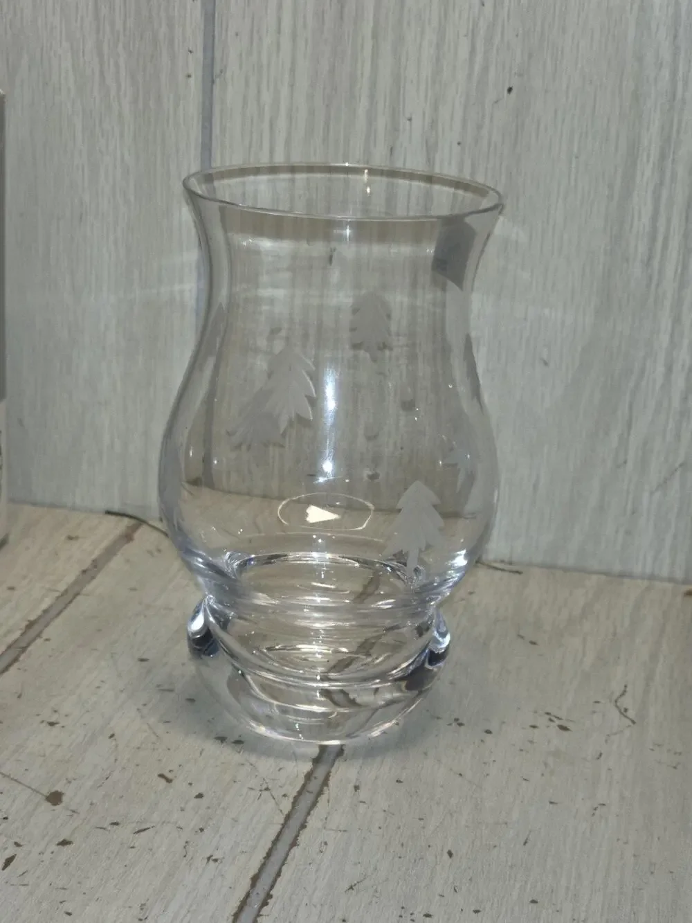 Mikasa Festive Glow Christmas Tree Etched Hurricane Votive Candle Holder Vtg